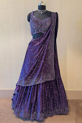 Purple Chinon Silk Sequin and Bead Work Lehenga with Attached Dupatta